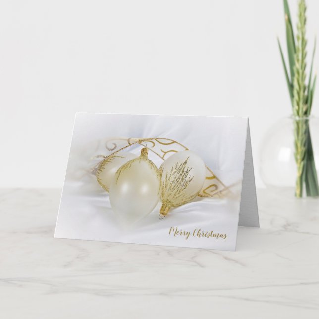 Carte ornements de Noël blanc et or (Devant)