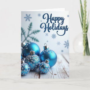 Carte Ornements de Noël bleus Joyeuses Fêtes