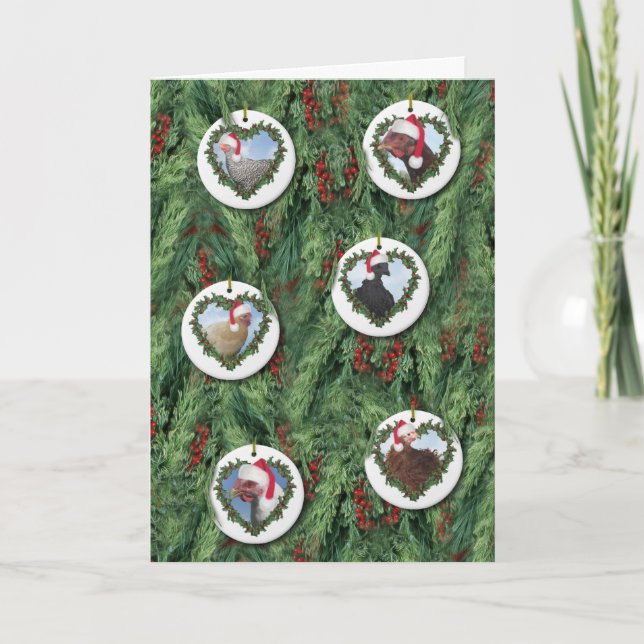 Carte Ornements de poulet de Noël sur l'arbre (Devant)