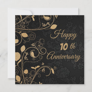 Carte Ornements élégants, or, 10e anniversaire
