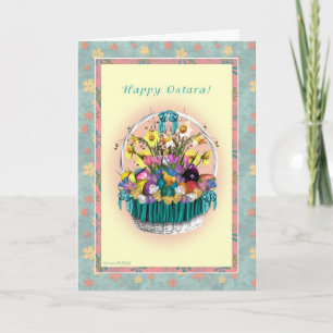 Carte Ostara heureux - équinoxe vernal - panier d'Ostara