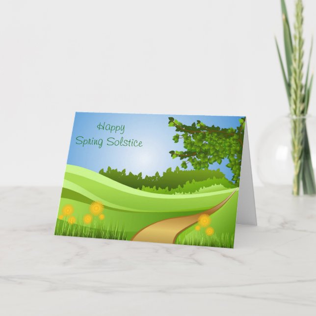 Carte Ostara Spring Solstice avec champ et fleurs (Devant)