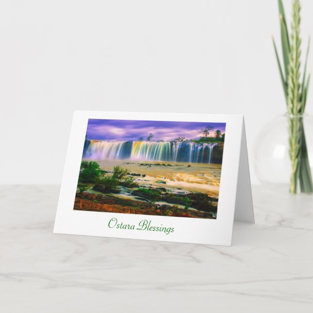 Carte Ostara Spring Solstice avec scène de chute d'eau (Devant)