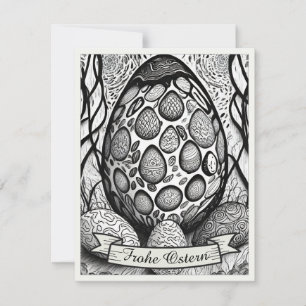 Carte Ostermonochrome Cartoon mit Ostéréier 25024