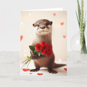 Carte Otter adorable aux roses rouges