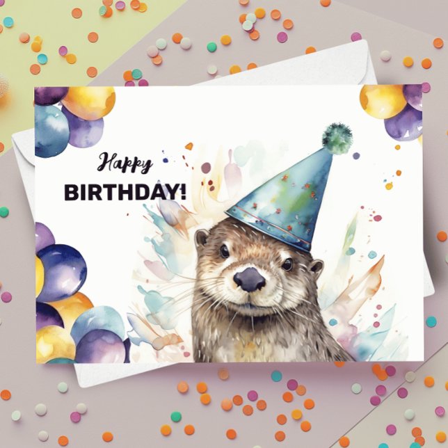 Carte Otter avec ballons et Casquette de fête Joyeux ann (Créateur téléchargé)