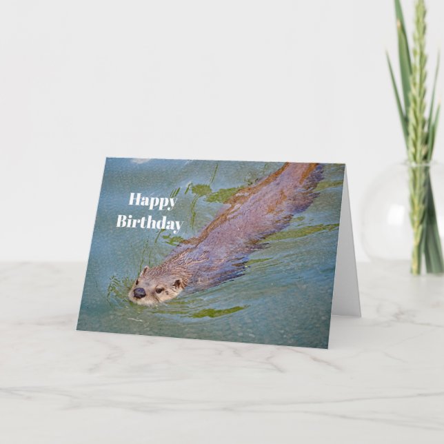 Carte Otter Natation Faune Photo Anniversaire (Devant)