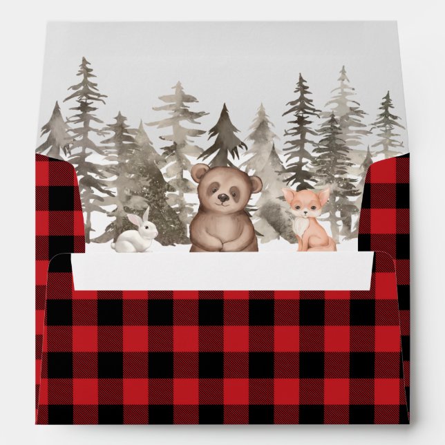 Carte ou enveloppe Invitation Buffalo Plaid Woodla (Dos (Bas))