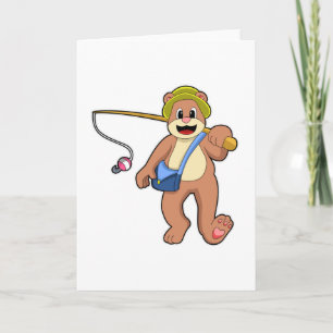 Carte Ours à la pêche avec une baguette de pêche