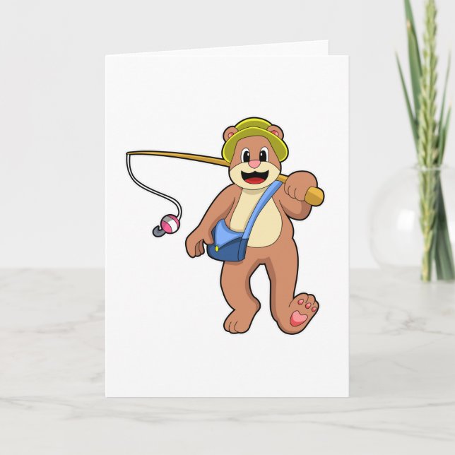 Carte Ours à la pêche avec une baguette de pêche (Devant)