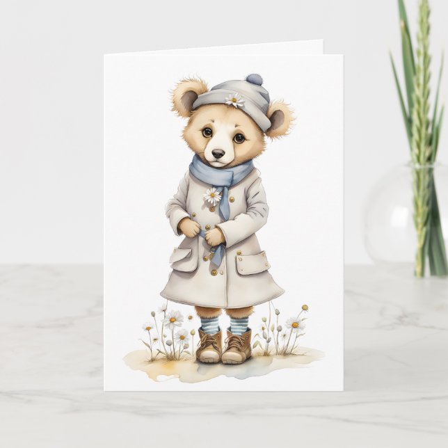 Carte Ours adorable en Casquette de manteau Bottes d'éch (Devant)