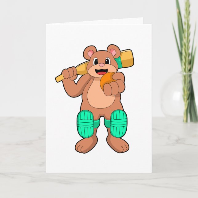 Carte Ours au cricket avec batte de cricket (Devant)