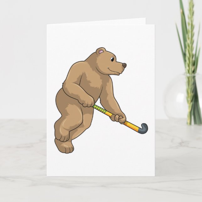 Carte Ours au hockey avec batte de hockey (Devant)