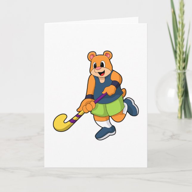 Carte Ours au hockey avec une batte de hockey (Devant)