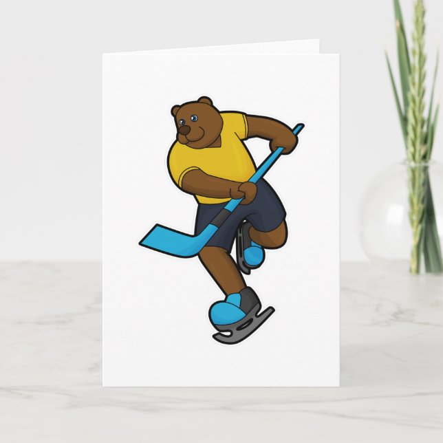 Carte Ours au hockey sur glace avec Bâton de hockey sur  (Devant)