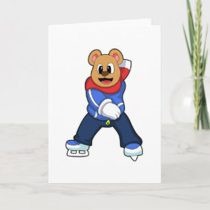 Carte Ours au patinage sur glace avec patins sur glace