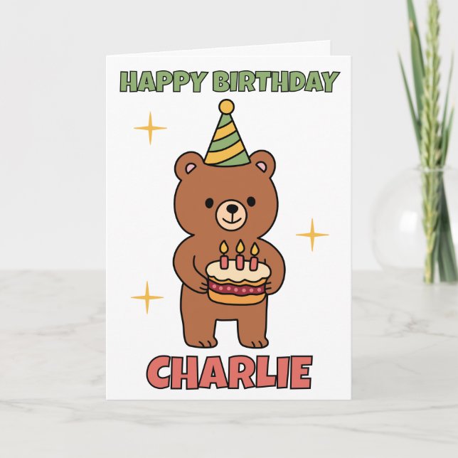 Carte Ours Avec Anniversaire Fête Du Gâteau Anniversaire (Devant)