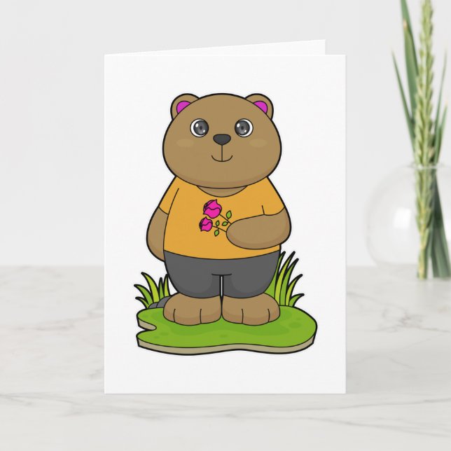 Carte Ours avec des fleurs (Devant)