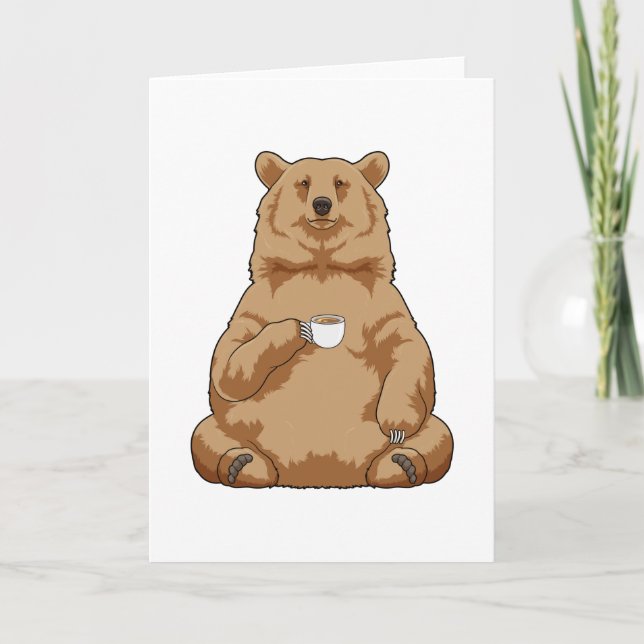 Carte Ours avec une tasse de café (Devant)