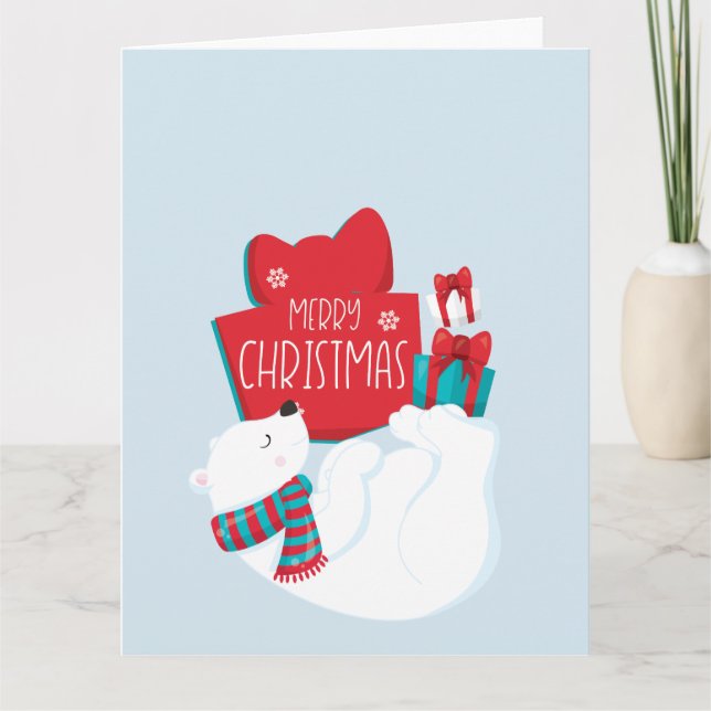 Carte Ours blanc et présente Noël (Devant)