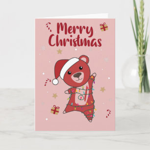 Carte Ours colorés Joyeux Noël Animaux d'hiver Ours