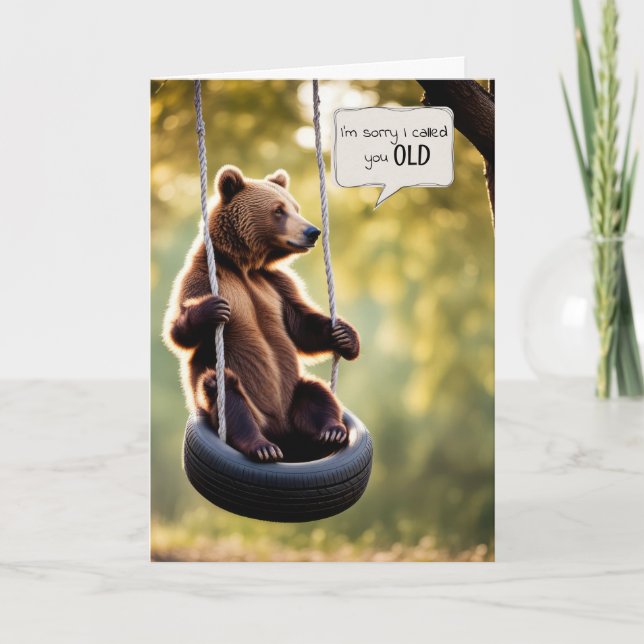 Carte Ours d'anniversaire assis sur un pneu (Devant)