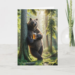 Carte Ours D'Anniversaire Avec Bière En Bois