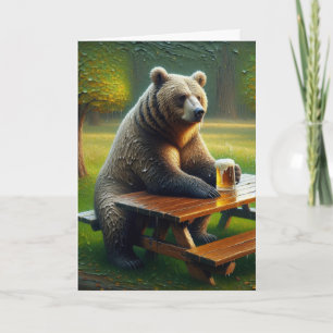 Carte Ours d'anniversaire avec une bière