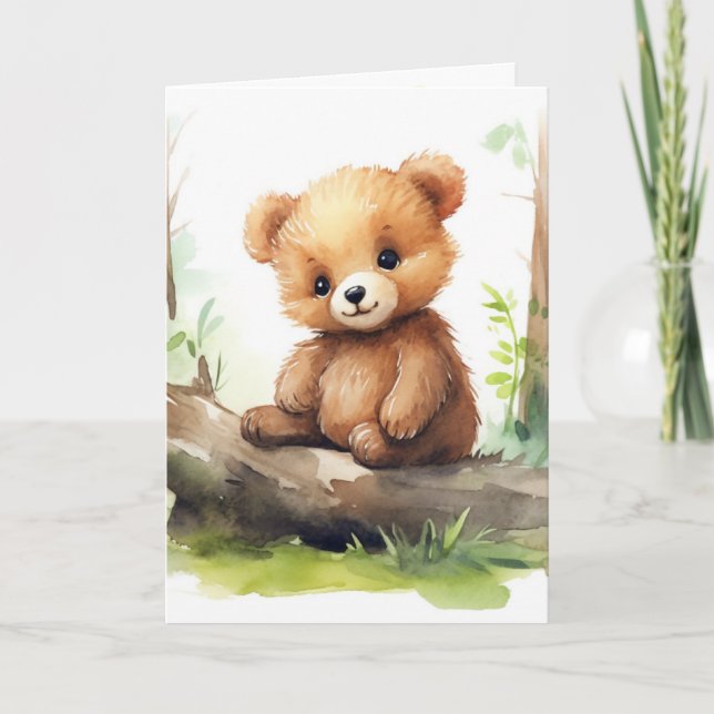 Carte Ours D'Anniversaire Cub Sur Le Journal (Devant)
