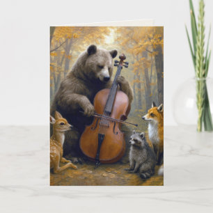 Carte Ours d'anniversaire jouant du violoncelle dans les