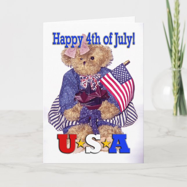 Carte Ours de fille patriotique - Joyeux 4 juillet ! (Devant)