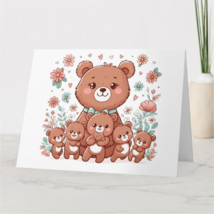 Carte Ours de maman adorable avec cinq petits