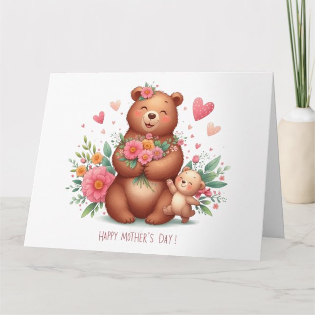 Carte Ours de maman adorable avec petit (Devant)