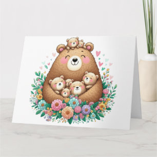 Carte Ours de maman adorable avec sept petits