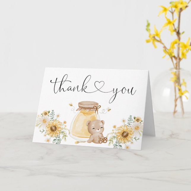 Carte Ours De Miel Avec Merci De Fleurs De Soleil (Fleur jaune)