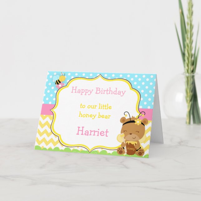 Carte Ours de miel et abeille bourde Anniversaire (Devant)