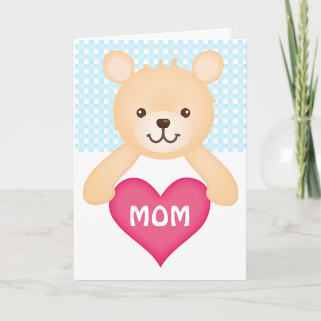 Carte Ours de nounours mignon avec le coeur de la maman (Devant)