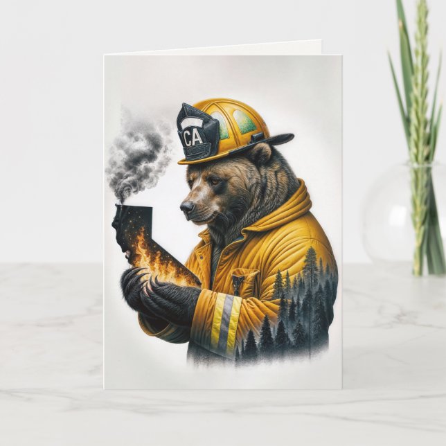 Carte Ours de pompier californien pour Merci (Devant)