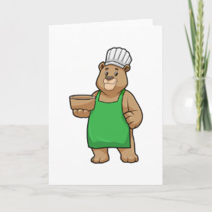 Carte Ours en cuisinier avec tablier de cuisine et bol e