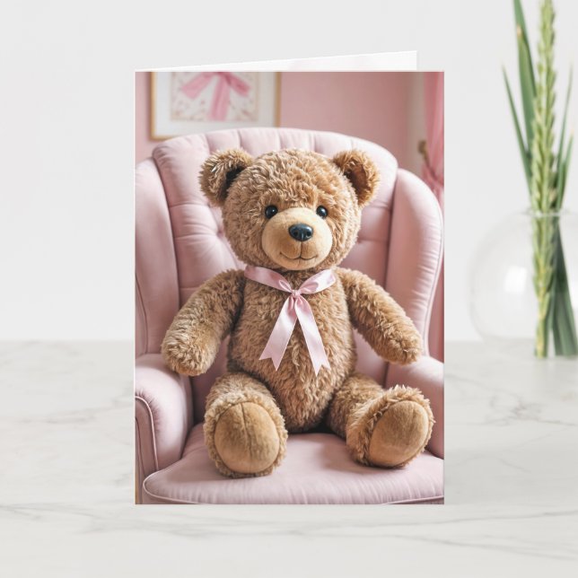 Carte Ours En Jouet Avec Bow Rose (Devant)