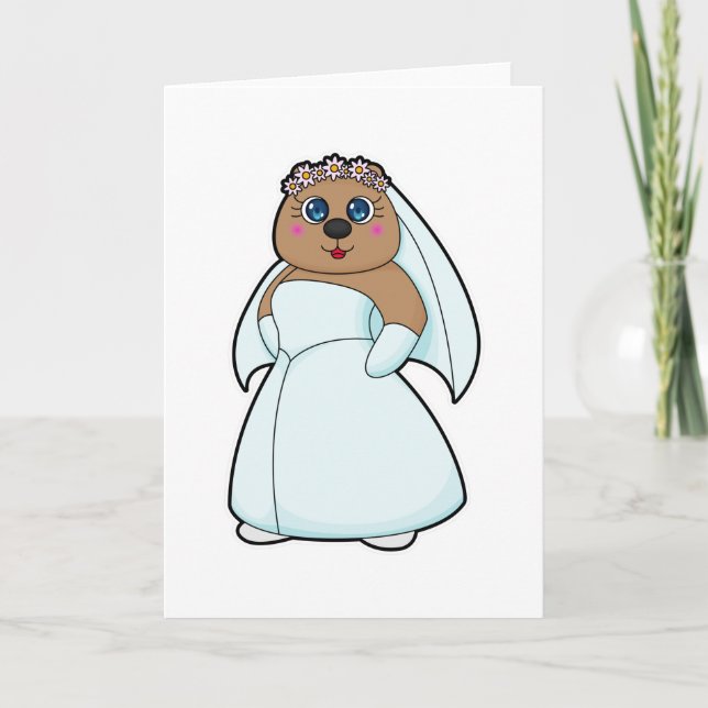 Carte Ours en mariée avec couronne de fleurs (Devant)