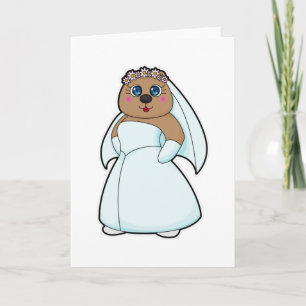 Carte Ours en mariée avec couronne de fleurs