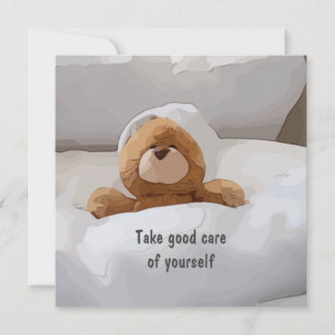 Carte Ours en peluche au lit s'occupe de votre salutatio