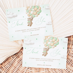 Carte Ours en peluche avec ballons verts Merci