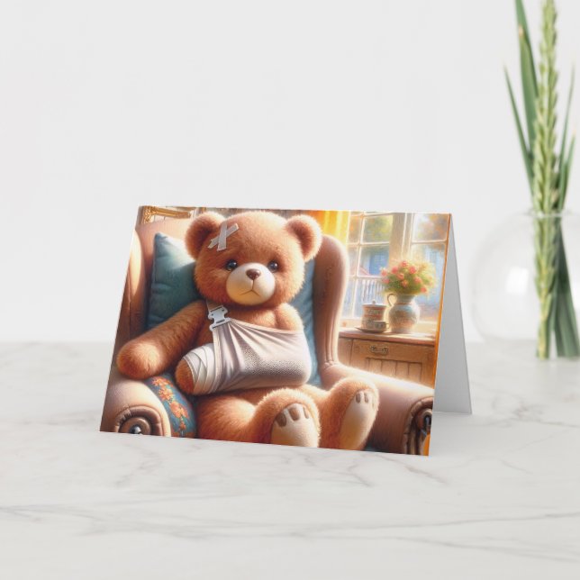 Carte Ours en peluche avec bras dans une fronde (Devant)