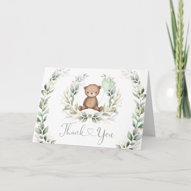 Carte Ours en peluche avec couronne d'Eucalyptus vert ba (Devant)