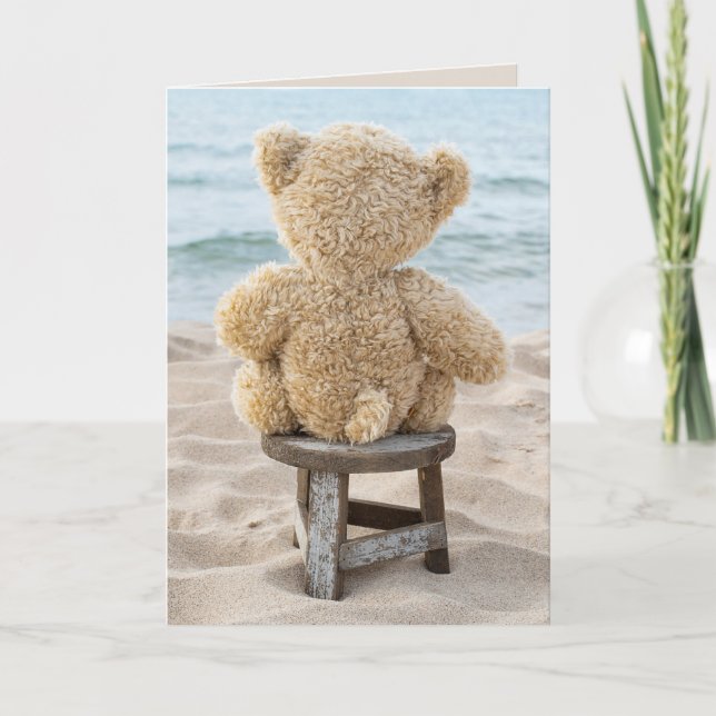 Carte Ours en peluche d'anniversaire sur la plage (Devant)