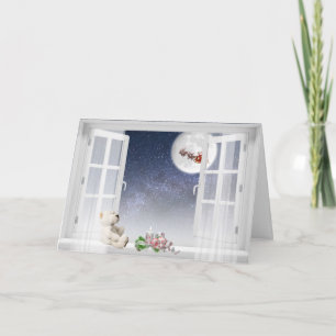 Carte ours en peluche dans la fenêtre de Noël