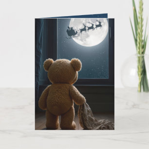 Carte Ours en peluche de Noël regardant le Père Noël