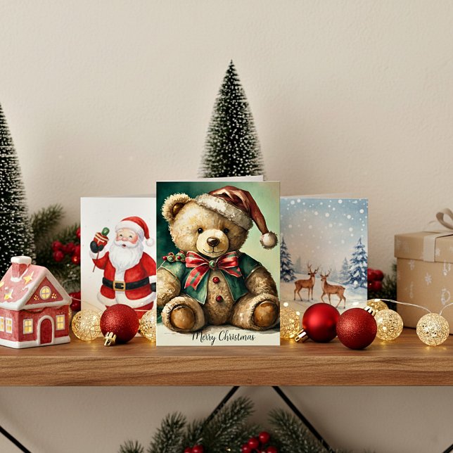 Carte Ours en peluche de Noël vintage (Créateur téléchargé)